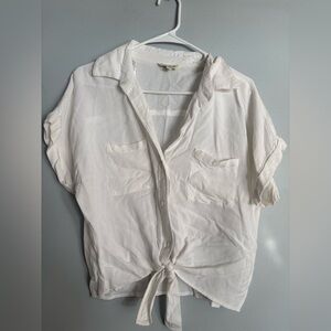 White Tie-Front Blouse